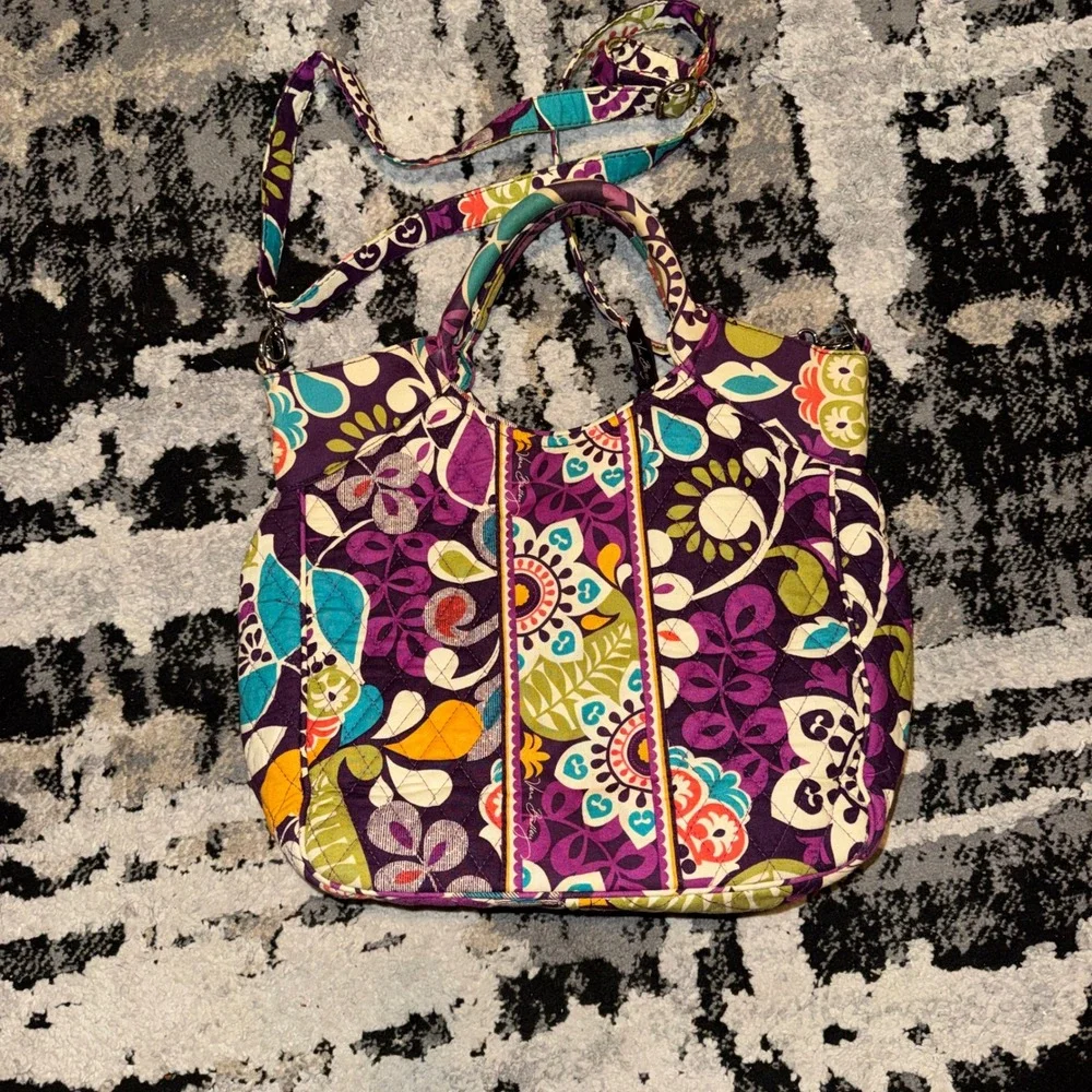 Vera Bradley Plum Crazy Large Quilted Tote Bag and Matching Wallet Set Purple
